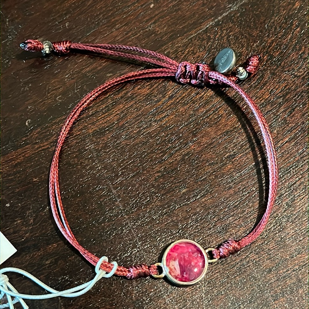 Red Burgundy Howlite Cord Bracelet w/ red crystals, medallion NWT